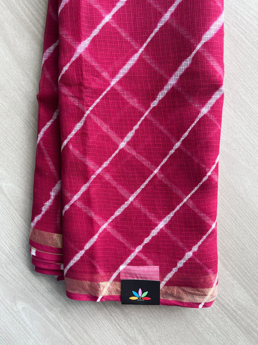 French Wine Shade Stripes Leheriya Kota Doria Saree- 35602