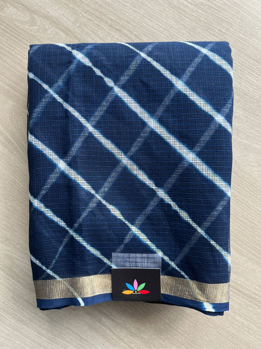 Yale Blue Stripes Leheriya Kota Doria Saree- 35603