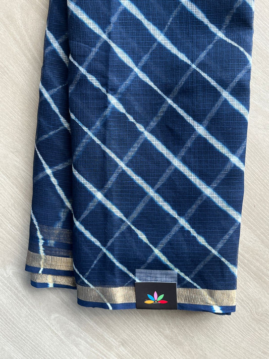 Yale Blue Stripes Leheriya Kota Doria Saree- 35603
