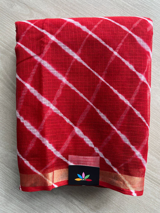 Cardinal Red Stripes Leheriya Kota Doria Saree- 35604