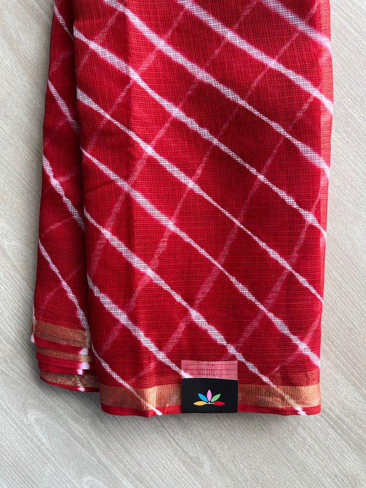 Cardinal Red Stripes Leheriya Kota Doria Saree- 35604