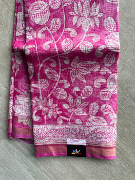 Magenta Pink Kalamkari Design Print Kota Silk Saree - 35607