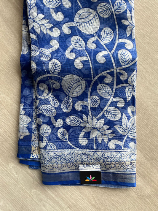 Yale Blue Kalamkari Design Print Kota Silk Saree - 35608