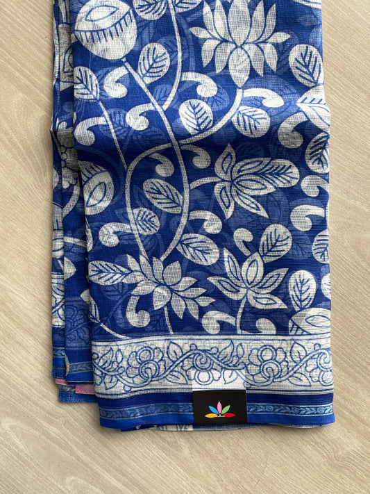 Yale Blue Kalamkari Design Print Kota Silk Saree - 35610