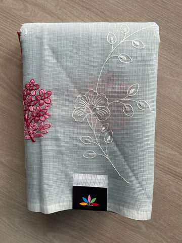 Floral Embroidered Pure Kota Cotton Saree - 35616