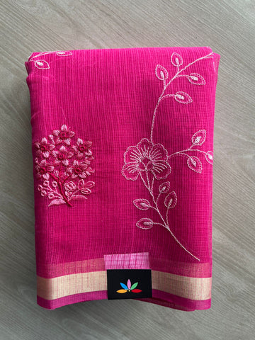 Floral Embroidered Pure Kota Cotton Saree - 35617