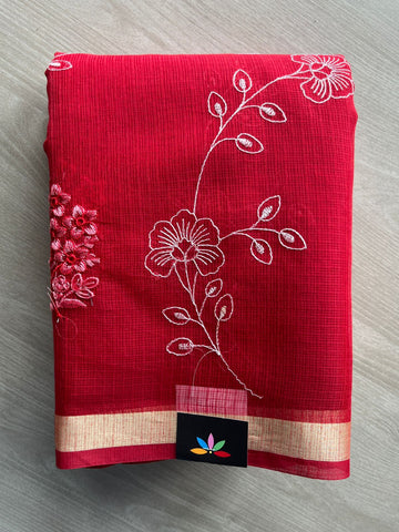 Floral Embroidered Pure Kota Cotton Saree - 35618