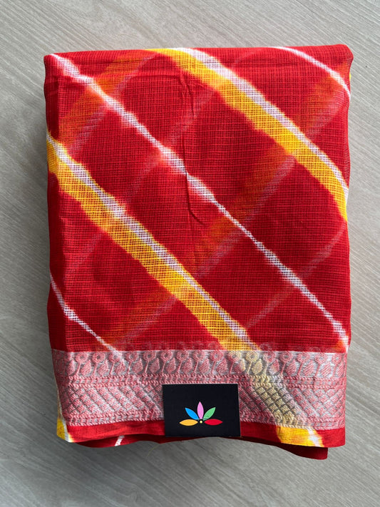 Cardinal Red Stripes Leheriya Kota Doria Saree- 35619