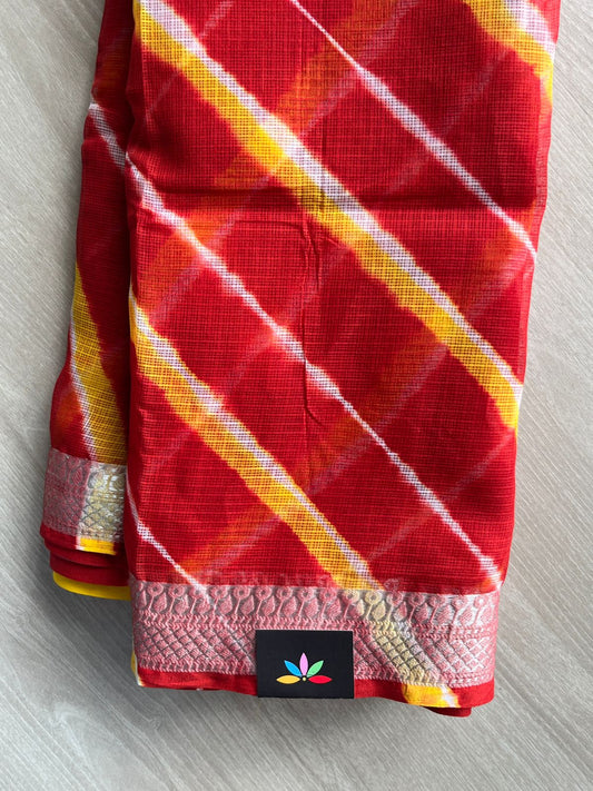 Cardinal Red Stripes Leheriya Kota Doria Saree- 35619