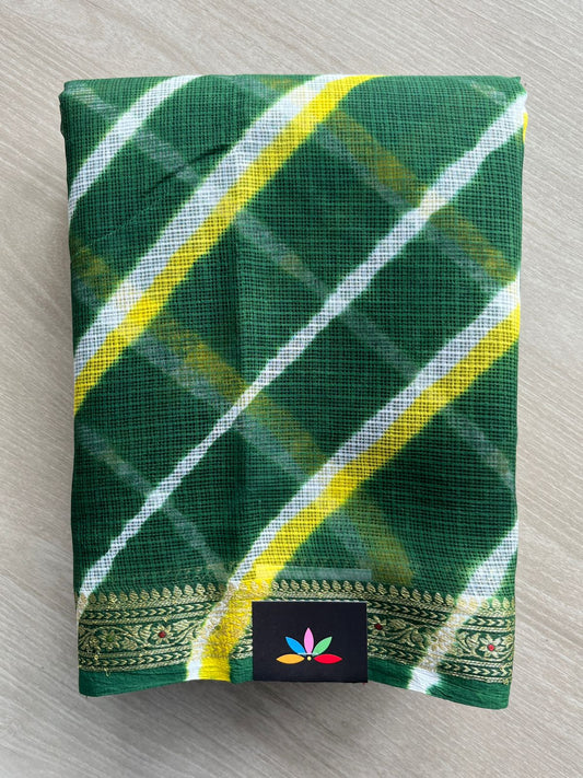Dark Green Stripes Leheriya Kota Doria Saree- 35622