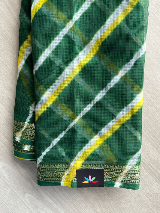 Dark Green Stripes Leheriya Kota Doria Saree- 35622