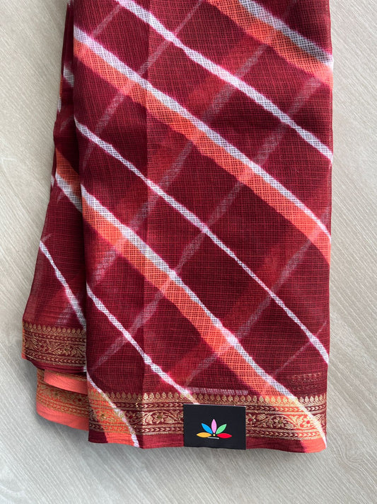 Maroon Stripes Leheriya Kota Doria Saree- 35623