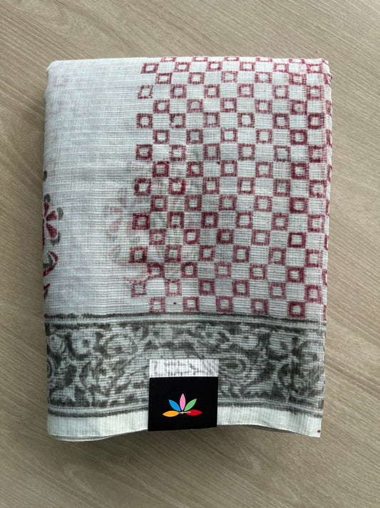 Light Grey Simple Printed Blended Kota Saree - 35624