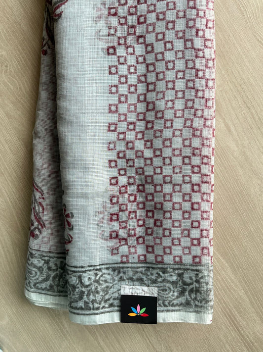 Light Grey Simple Printed Blended Kota Saree - 35624