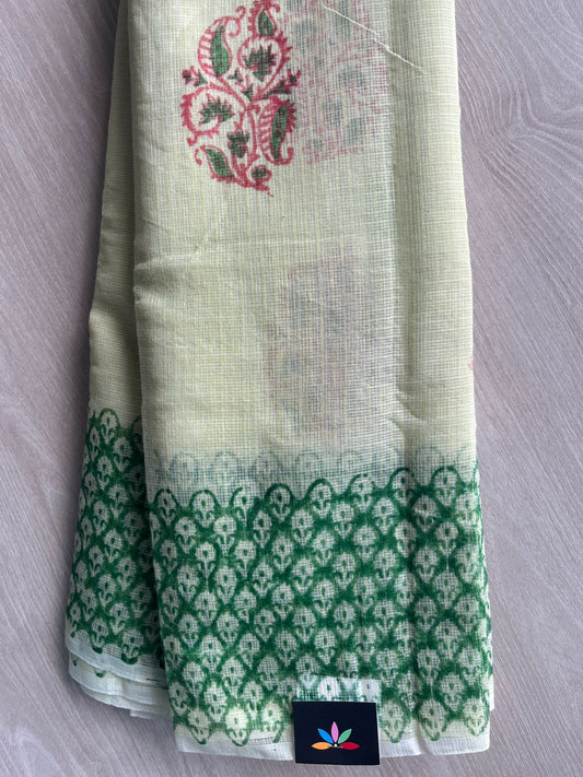 Ivory Simple Printed Blended Kota Saree - 35626