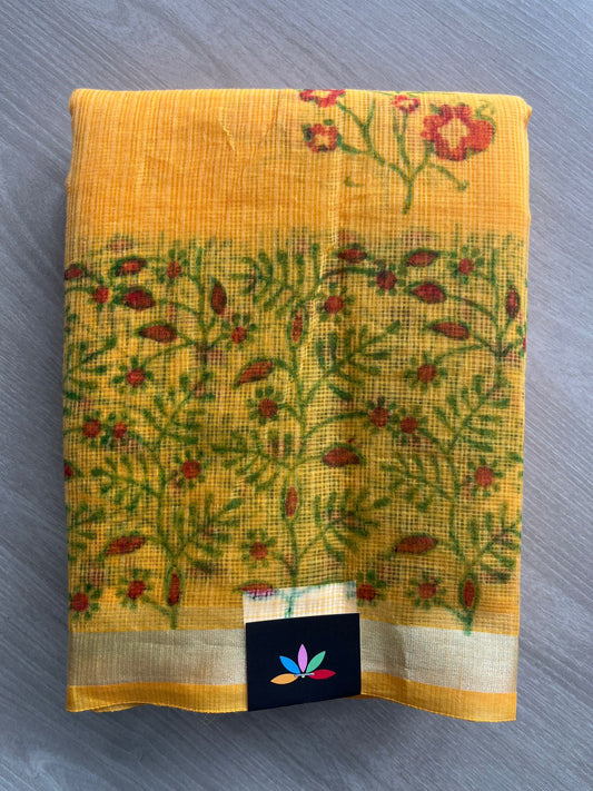 Golden Yellow Simple Printed Blended Kota Saree - 35627