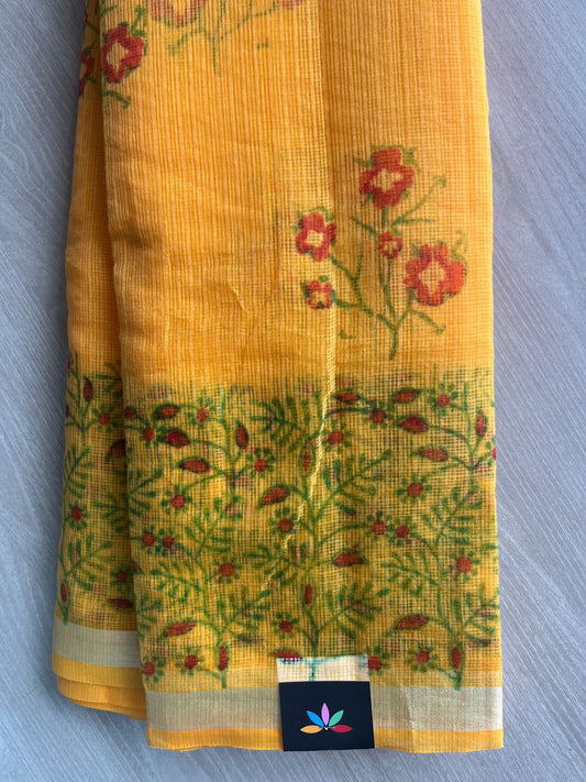 Golden Yellow Simple Printed Blended Kota Saree - 35627
