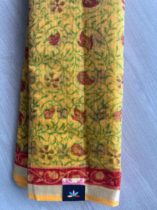 Goldenrod Yellow Simple Printed Blended Kota Saree - 35630