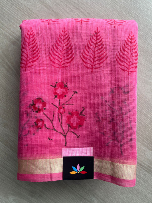 Bubblegum Pink Simple Printed Blended Kota Saree - 35632