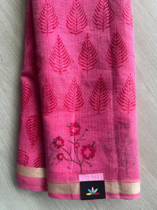 Bubblegum Pink Simple Printed Blended Kota Saree - 35632