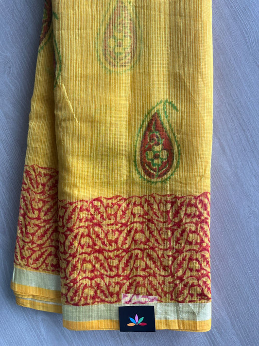Medium Yellow Simple Printed Blended Kota Saree - 35636