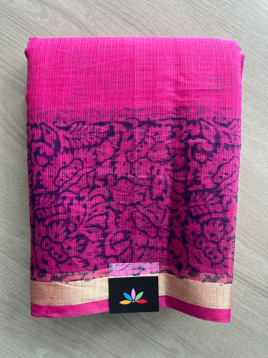 Neon Pink Simple Printed Blended Kota Saree - 35637