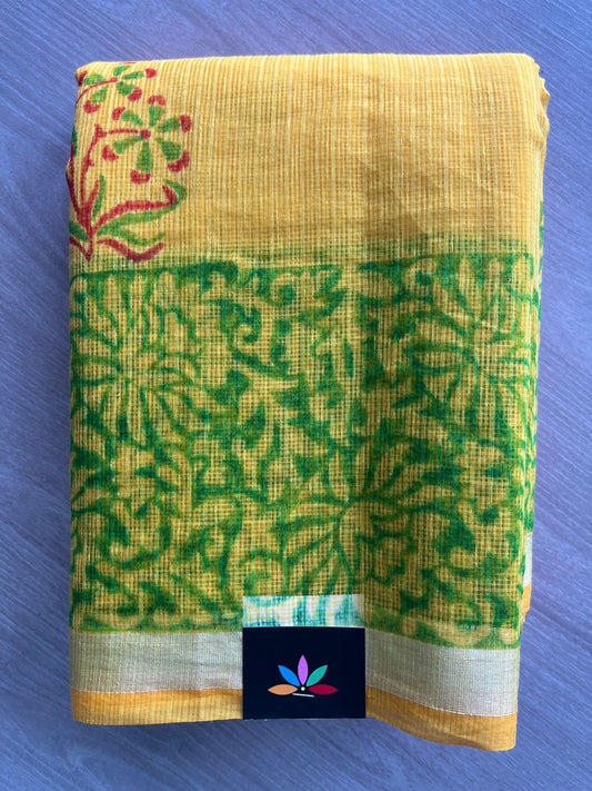 Light Mustard Yellow Simple Printed Blended Kota Saree - 35644