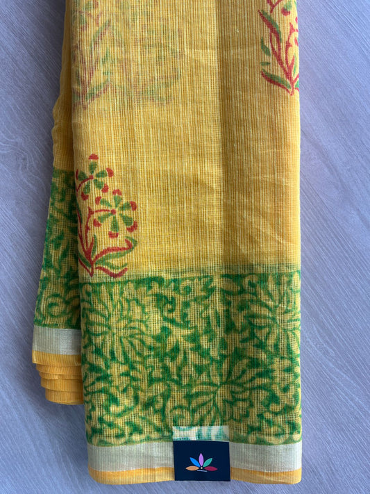 Light Mustard Yellow Simple Printed Blended Kota Saree - 35644