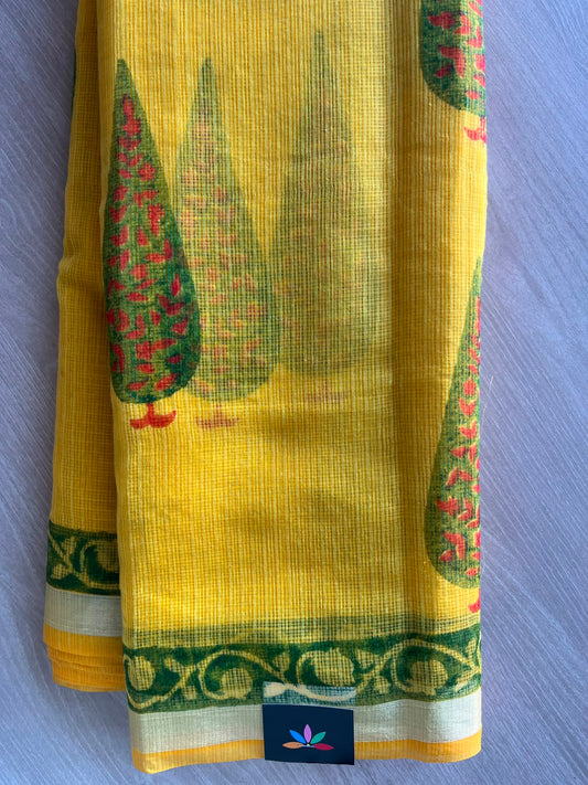Mustard Yellow Simple Printed Blended Kota Saree - 35649