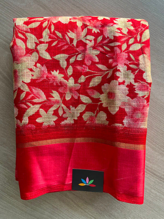 Imperial Red Printed Mixed Silky Kota Saree with Satin Border - 35653