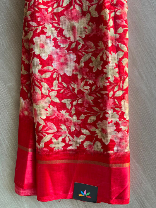 Imperial Red Printed Mixed Silky Kota Saree with Satin Border - 35653