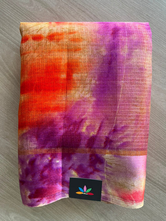 Multi-Color Printed Mixed Silky Kota Saree with Satin Border - 35654