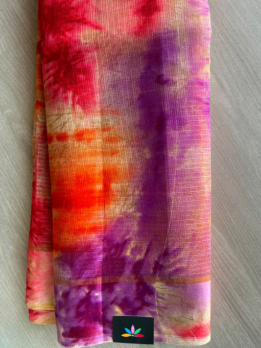 Multi-Color Printed Mixed Silky Kota Saree with Satin Border - 35654