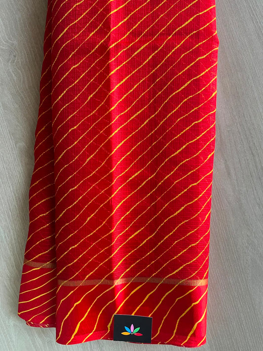 Vermillion Red Printed Mixed Silky Kota Saree with Satin Border - 35658