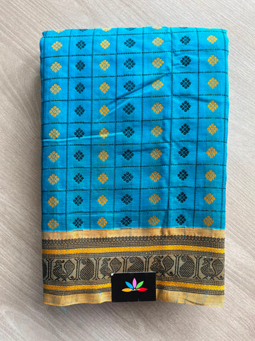 Handwoven 1000 Butta Kanchi Silk Cotton Saree (Blue)-585