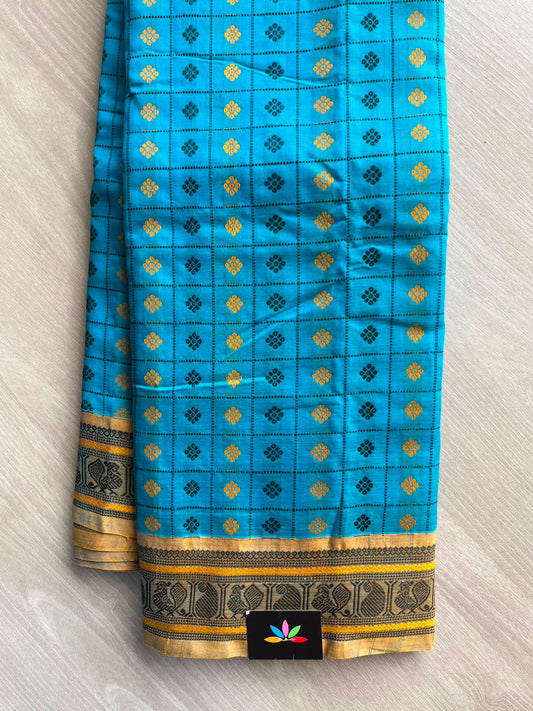 Handwoven 1000 Butta Kanchi Silk Cotton Saree (Blue)-585