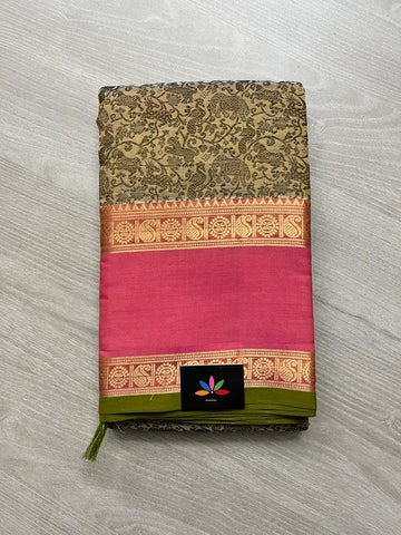 Handwoven Ganga Jamuna Border Vansingaram Kanchi Silk Cotton Saree -8938