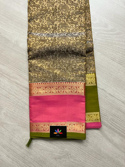 Handwoven Ganga Jamuna Border Vansingaram Kanchi Silk Cotton Saree -8938