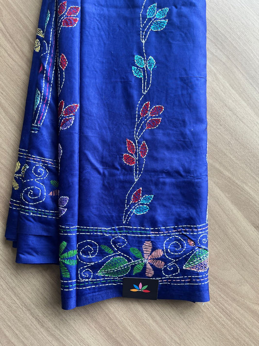 Kantha Hand Stitched Blended Bangalore Silk Saree -19537