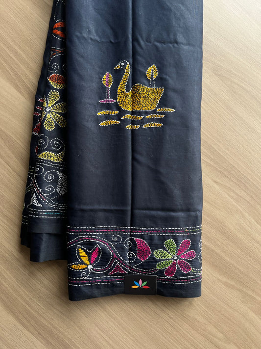 Kantha Hand Stitched Blended Bangalore Silk Saree -19539
