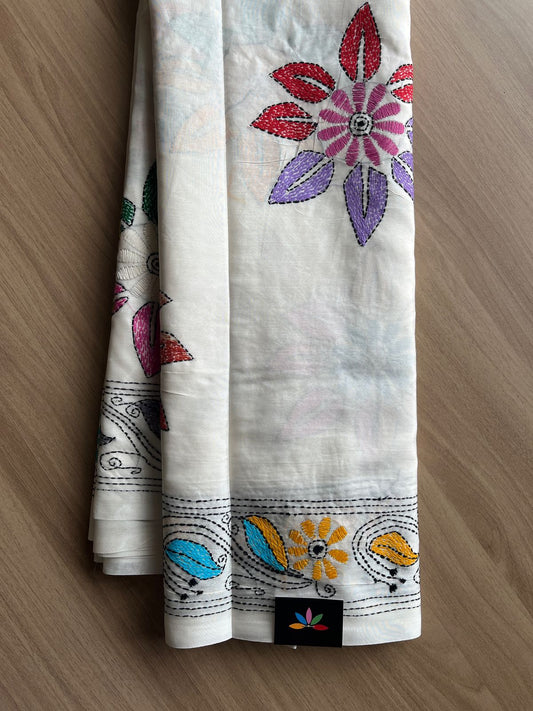 Kantha Hand Stitched Blended Bangalore Silk Saree -19541