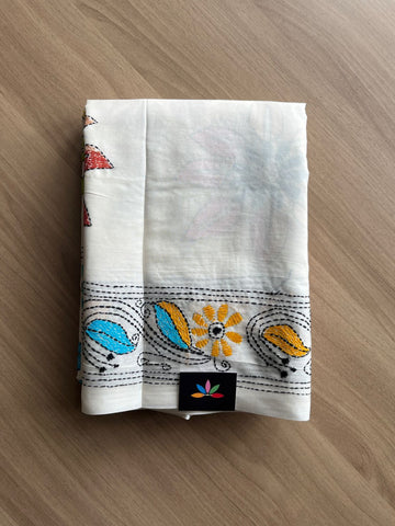 Kantha Hand Stitched Blended Bangalore Silk Saree -19541
