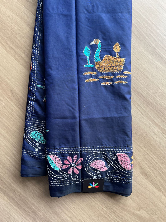 Kantha Hand Stitched Blended Bangalore Silk Saree -19542