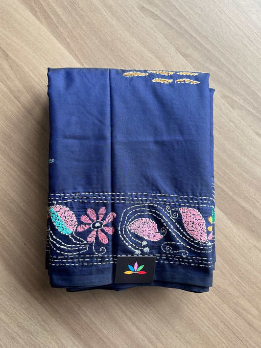 Kantha Hand Stitched Blended Bangalore Silk Saree -19542