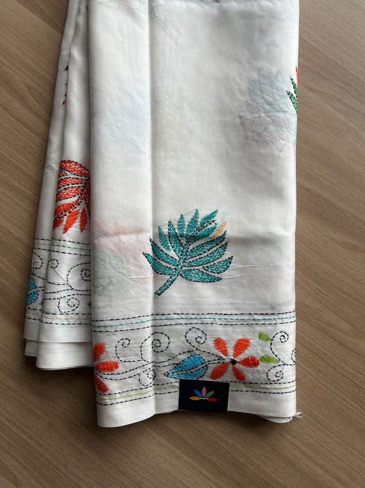Kantha Hand Stitched Blended Bangalore Silk Saree -19543