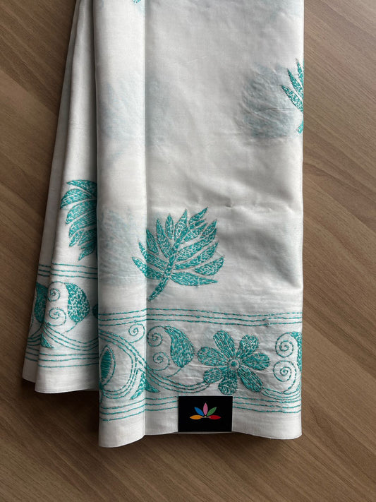 Kantha Hand Stitched Blended Bangalore Silk Saree -19546