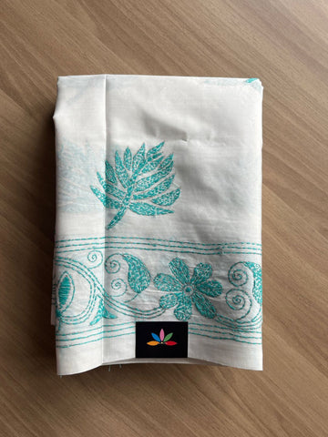Kantha Hand Stitched Blended Bangalore Silk Saree -19546