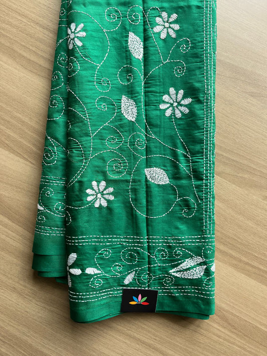 Partly Pallu Kantha Hand Stitched Blended Bangalore Silk Saree -19547