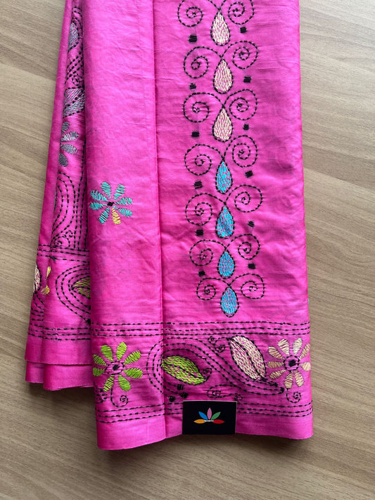 Kantha Hand Stitched Blended Bangalore Silk Saree -19549