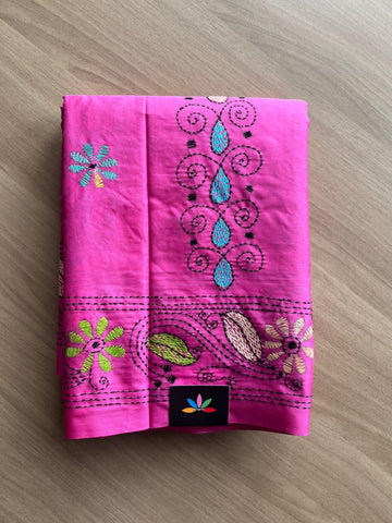 Kantha Hand Stitched Blended Bangalore Silk Saree -19549
